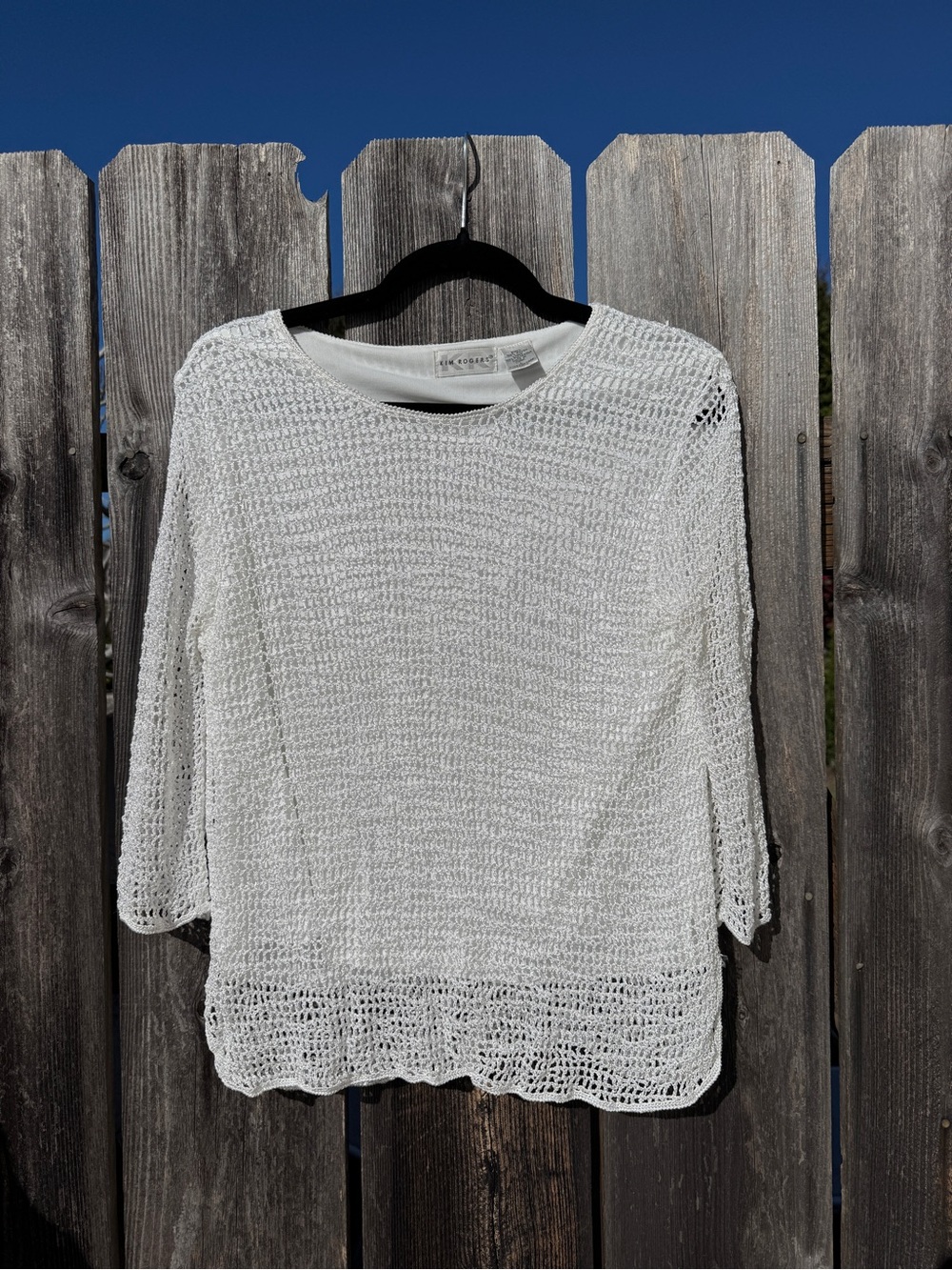 Vintage White Open-Knit Scoop Neck Shirt Crochet Tunic
